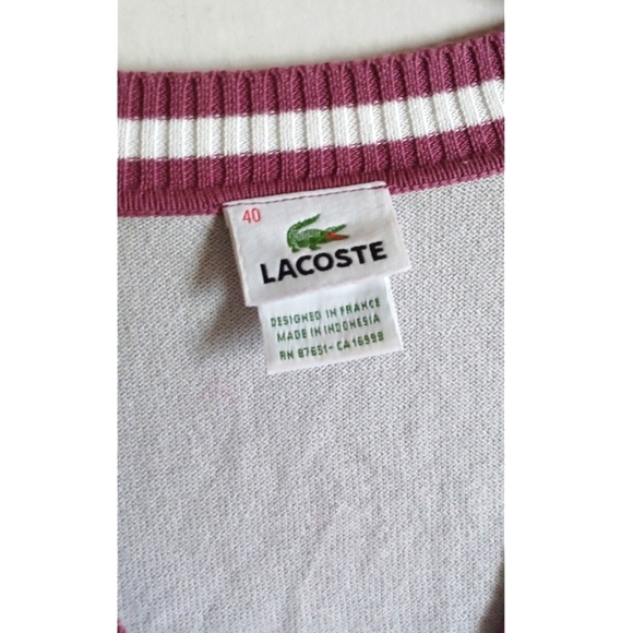 Lacoste Women's Stipe Detail Belted Button-Front Cardigan - Grey/Pink - Picture 14 of 16